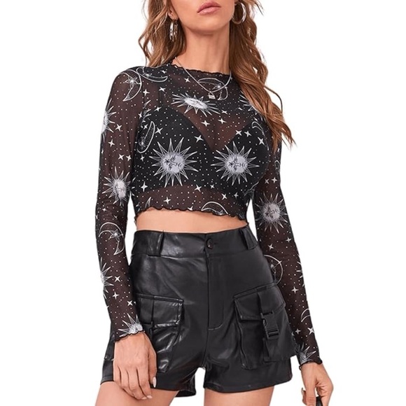 Tops - Celestial Witchy Goth Sheer Crop Top